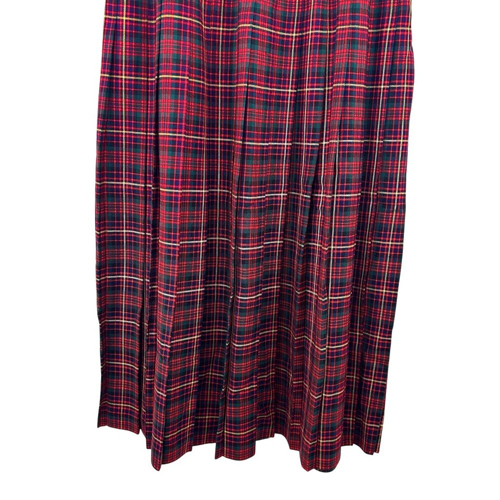 VINTAGE H&W HAWKSLEY & WIGHT TARTAN PLAID PLEATED WOOL MIDI SKIRT MADE IN USA - Picture 2 of 6
